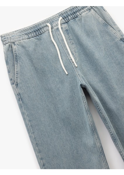 Beli Bağcıklı Cep Detaylı Pamuklu Rahat Kesim Jogger Denim Pantolon
