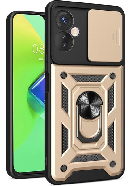 Newface Infinix Hot 30 4g Kılıf Pars Lens Yüzüklü Silikon - Gold