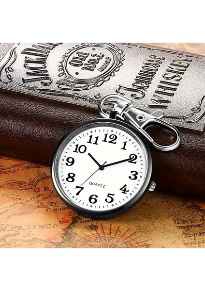 Anahtarlık Klipsli Analog Quartz Cep Saati Siyah