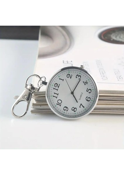 Anahtarlık Klipsli Analog Quartz Cep Saati Siyah