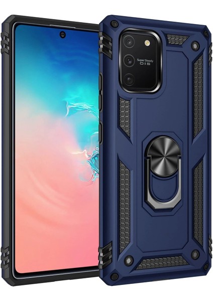 Newface Samsung Galaxy A91 / S10 Lite Kılıf Sofya Yüzüklü Silikon Kapak - Lacivert