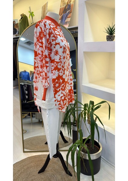 6674 Ön Düğme Detaylı Tunik - Oranj