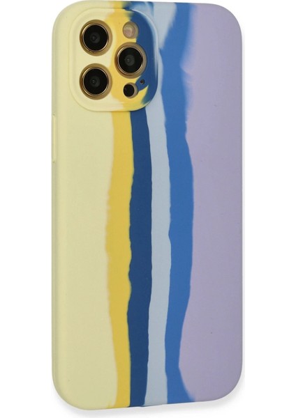Newface iPhone 12 Pro Max Kılıf Ebruli Lansman Silikon - Sarı-Lila