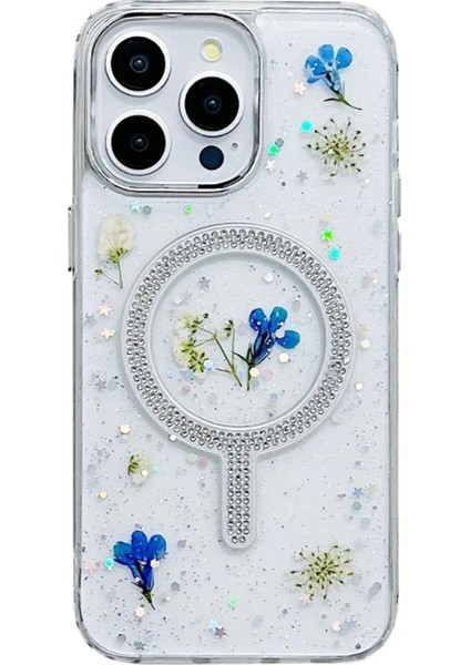 Newface iPhone 14 Pro Max Flower Magsafe Kapak - Krem