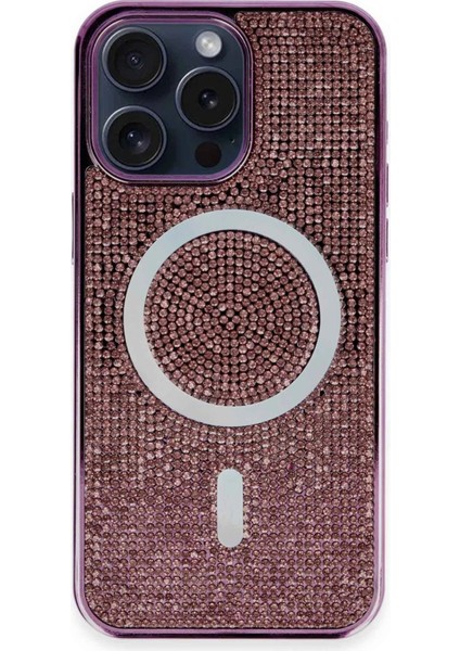Newface iPhone 15 Pro Kılıf Diamond Magsafe Kapak - Derin Mor