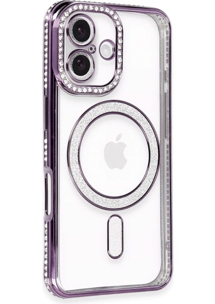 Newface iPhone 16 Kılıf Joke Simli Magneticsafe Kılıf - Derin Mor