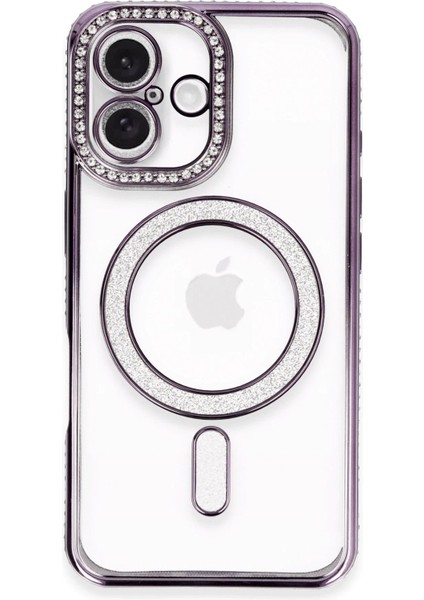 Newface iPhone 16 Kılıf Joke Simli Magneticsafe Kılıf - Derin Mor