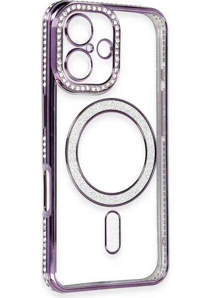 Newface iPhone 16 Kılıf Joke Simli Magneticsafe Kılıf - Derin Mor