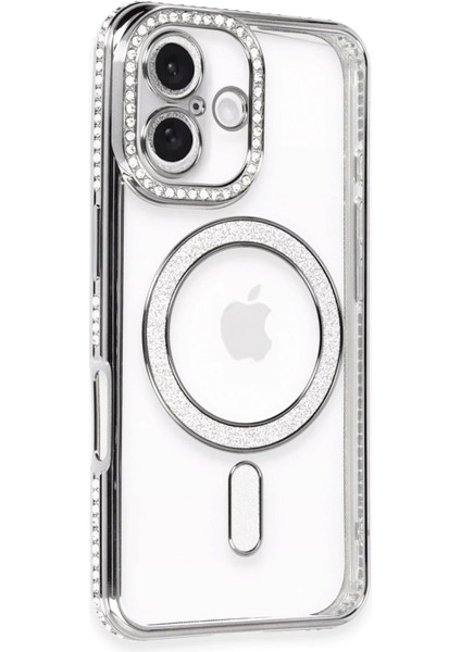 Newface iPhone 16 Plus Kılıf Joke Simli Magneticsafe Kılıf - Gri