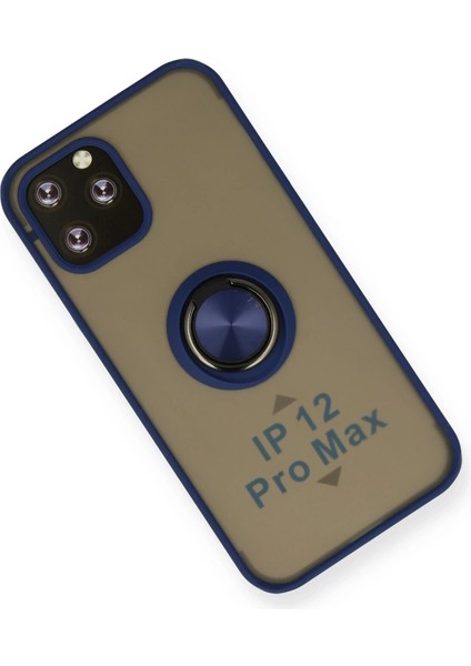 Newface iPhone 12 Pro Max Kılıf Montreal Yüzüklü Silikon Kapak - Lacivert
