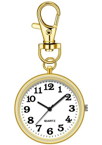 Anahtarlık Klipsli Analog Quartz Cep Saati Altın