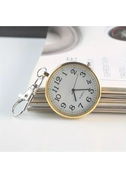 Anahtarlık Klipsli Analog Quartz Cep Saati Altın
