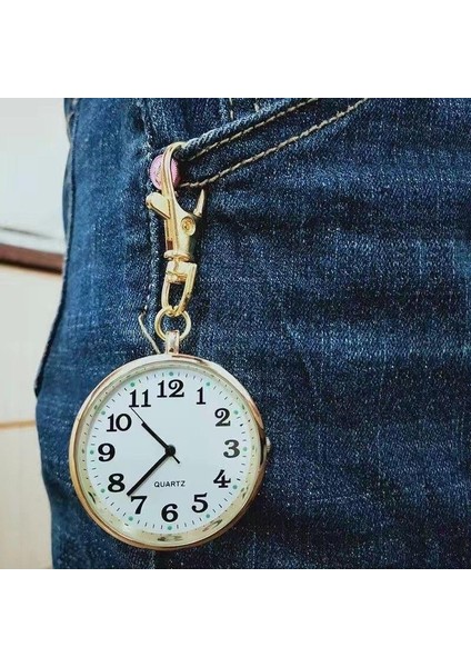 Anahtarlık Klipsli Analog Quartz Cep Saati Altın