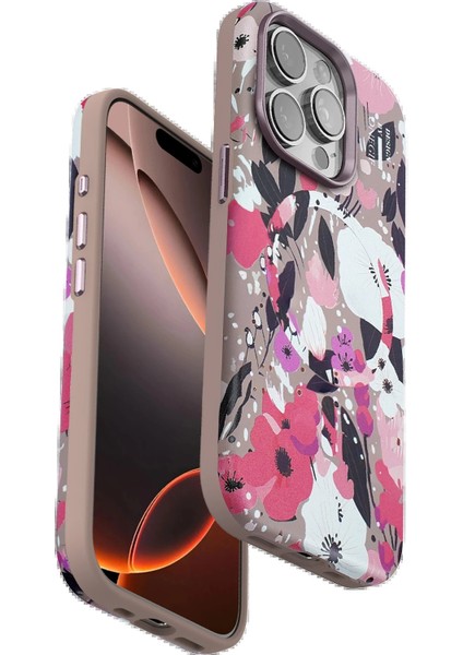 Onegif iPhone 15 Pro Max Flower Series Magsafe Kapak - Pembe