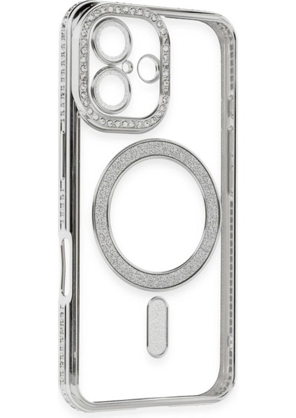Newface iPhone 16 Kılıf Joke Simli Magneticsafe Kılıf - Gümüş