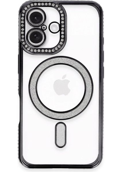 Newface iPhone 16 Plus Kılıf Joke Simli Magneticsafe Kılıf - Siyah