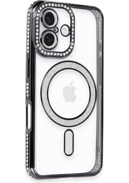 Newface iPhone 16 Plus Kılıf Joke Simli Magneticsafe Kılıf - Siyah