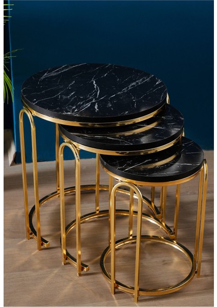Lenka Zigon Sehpa Takımı Yuvarlak 3'lü Gold Metal - Siyah Mermer Sedaş-Lenka-Zigon-Gold fiyatları
