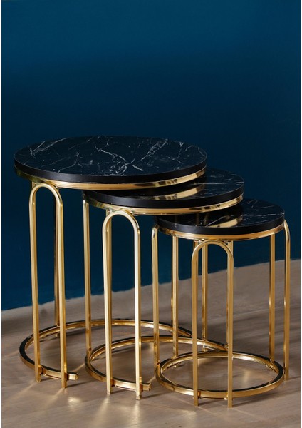 Lenka Zigon Sehpa Takımı Yuvarlak 3'lü Gold Metal - Siyah Mermer Sedaş-Lenka-Zigon-Gold modelleri