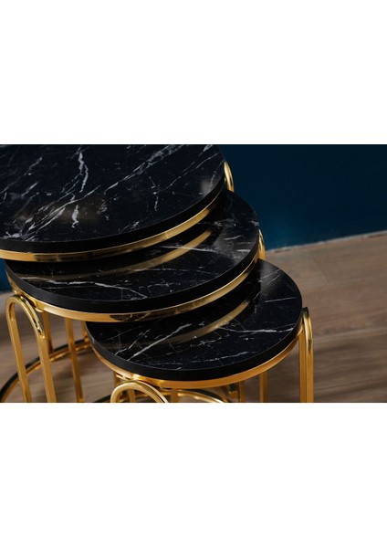 Lenka Zigon Sehpa Takımı Yuvarlak 3'lü Gold Metal - Siyah Mermer Sedaş-Lenka-Zigon-Gold fırsatları