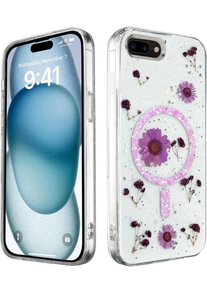 Newface iPhone 7 Kılıf Daisy Simli Magsafe Kapak - Mor