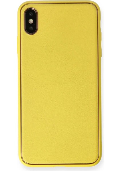 Newface iPhone Xs Max Kılıf Coco Deri Silikon Kapak - Sarı