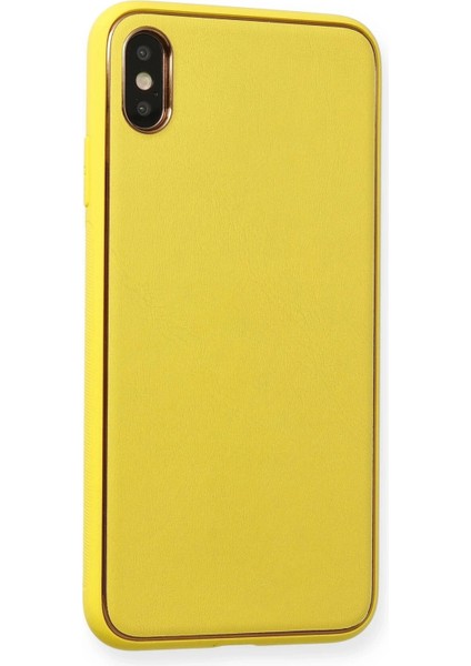 Newface iPhone Xs Max Kılıf Coco Deri Silikon Kapak - Sarı