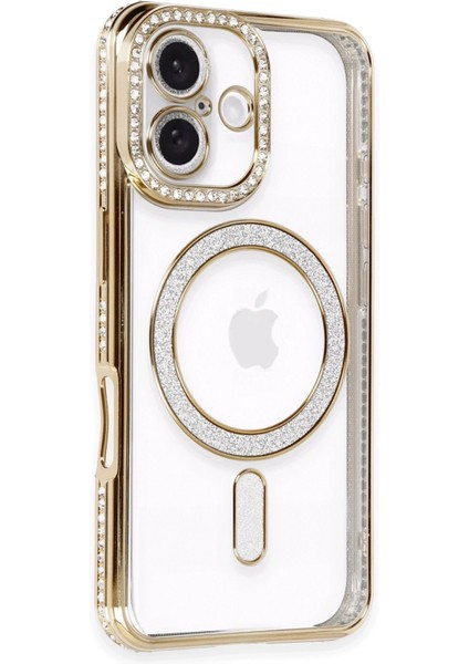 Newface iPhone 16 Kılıf Joke Simli Magneticsafe Kılıf - Gold