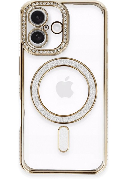 Newface iPhone 16 Kılıf Joke Simli Magneticsafe Kılıf - Gold