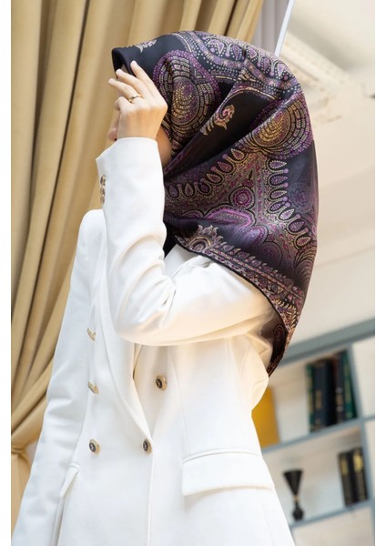 Twill Ipek Eşarp Siyah, Mor