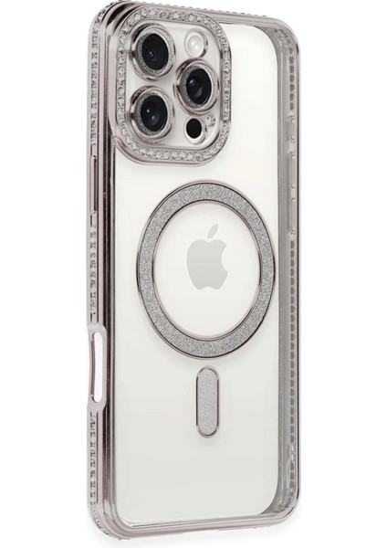 Newface iPhone 16 Pro Kılıf Joke Simli Magneticsafe Kılıf - Pembe