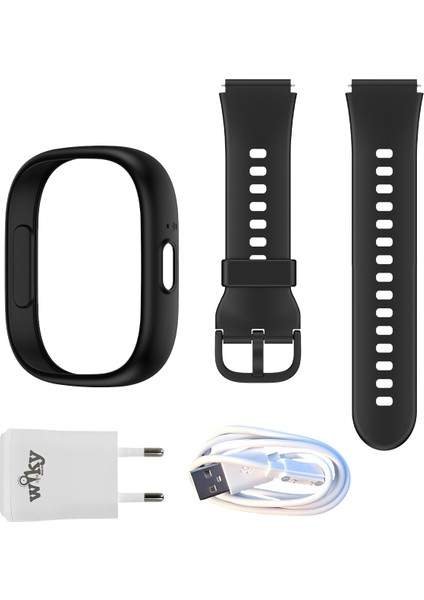 Wiky Watch 5 Plus Kasa Kordon Siyah Set + Adaptör & Şarj Kablosu