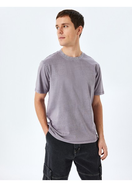 Pamuklu Yıkamalı Regular Fit Kısa Kollu Bisiklet Yaka Tişört