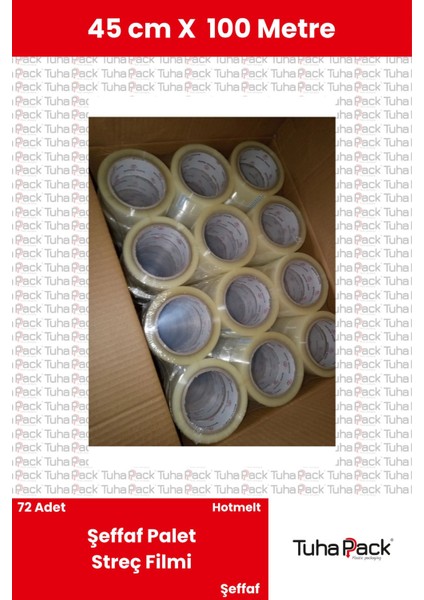 Şeffaf Koli Bandı 45MM x 100M Hotmelt (72 Adet) - Güçlü Yapışkanlı Koli Bandı