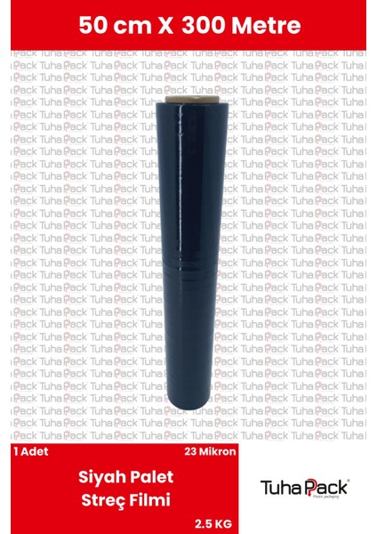Streç Film 50CM x 300M 1 Adet, Siyah, 23 Mikron, 2500 Gr, Dayanıklı Eşya, Koli ve Palet Streci