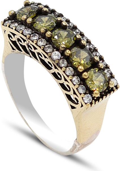 Zeberced (Peridot) Taşlı Beştaş Model Otantik Kadın Gümüş Yüzük 201024252