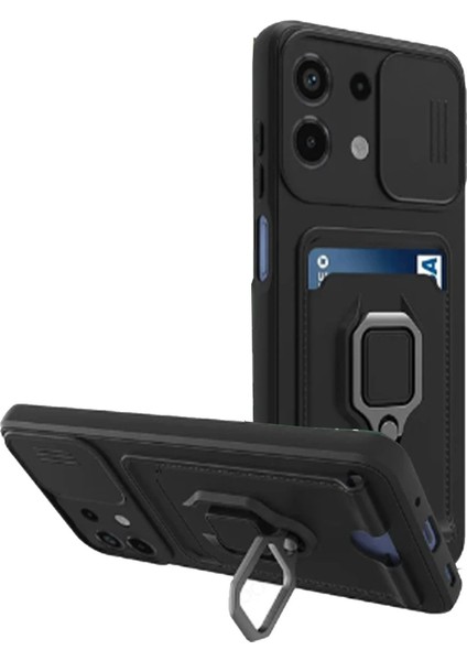 Newface Xiaomi Redmi Note 13 4g Kılıf Zuma Kartvizitli Yüzüklü Silikon - Siyah
