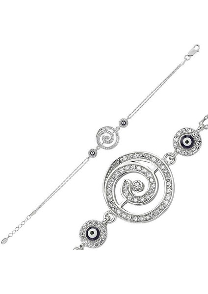 Gümüş Yuvarlak Nazarlı Bayan Bileklik