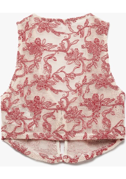 x Melis Ağazat - Slim Fit Pamuklu Önden Bağlama Detaylı Fiyonklu Çiçekli Kroşe Crop Yelek indirimleri