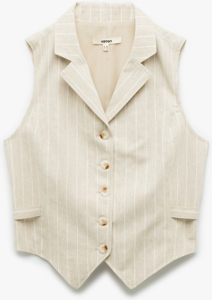 Ceket Yaka Düğmeli Arkadan Kemer Detaylı Kruvaze Keten Yelek modelleri