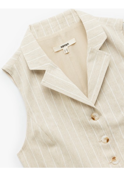 Ceket Yaka Düğmeli Arkadan Kemer Detaylı Kruvaze Keten Yelek indirimleri