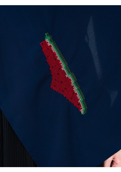 Polyster Lacivert Rengi Şal Filistin Haritası Karpuz Renkler Ile Nakışlı S100041 indirimleri