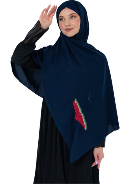Polyster Lacivert Rengi Şal Filistin Haritası Karpuz Renkler Ile Nakışlı S100041