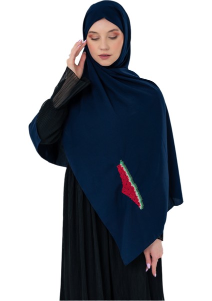 Polyster Lacivert Rengi Şal Filistin Haritası Karpuz Renkler Ile Nakışlı S100041