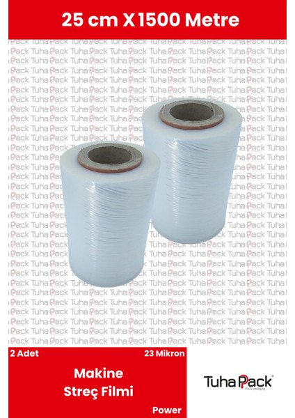 Makine Streç Filmi 25CM x 1500M Şeffaf 23 Mikron (2 Adet) - Power Palet Streçi