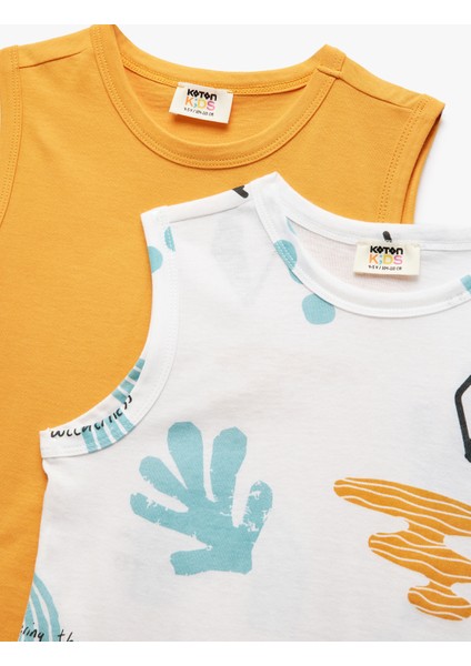 Pamuklu Baskılı Bisiklet Yaka Kolsuz 2'li Atlet Seti