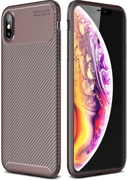Newface iPhone Xs Max Kılıf Auto Focus Karbon Kapak - Kahverengi