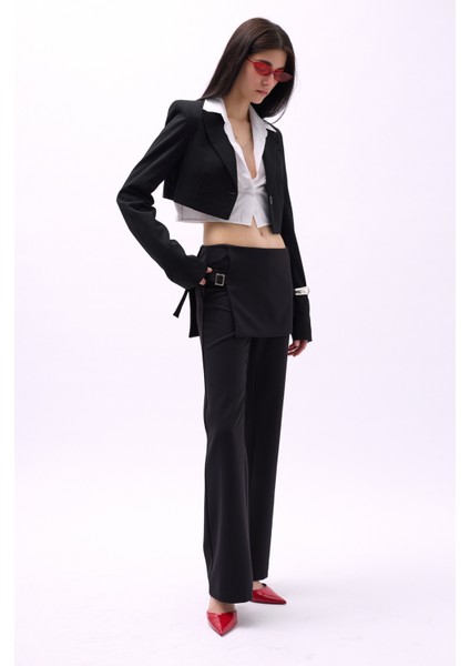 Etek Detay Kemerli Siyah Pantolon modelleri