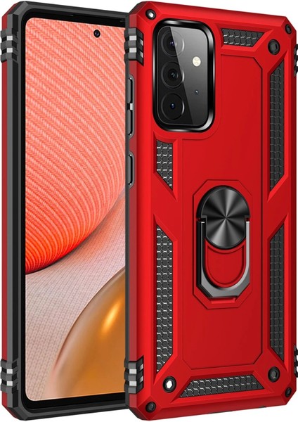 Newface Samsung Galaxy A72 Kılıf Sofya Yüzüklü Silikon Kapak - Kırmızı