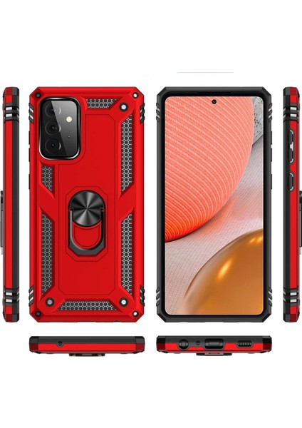 Newface Samsung Galaxy A72 Kılıf Sofya Yüzüklü Silikon Kapak - Kırmızı